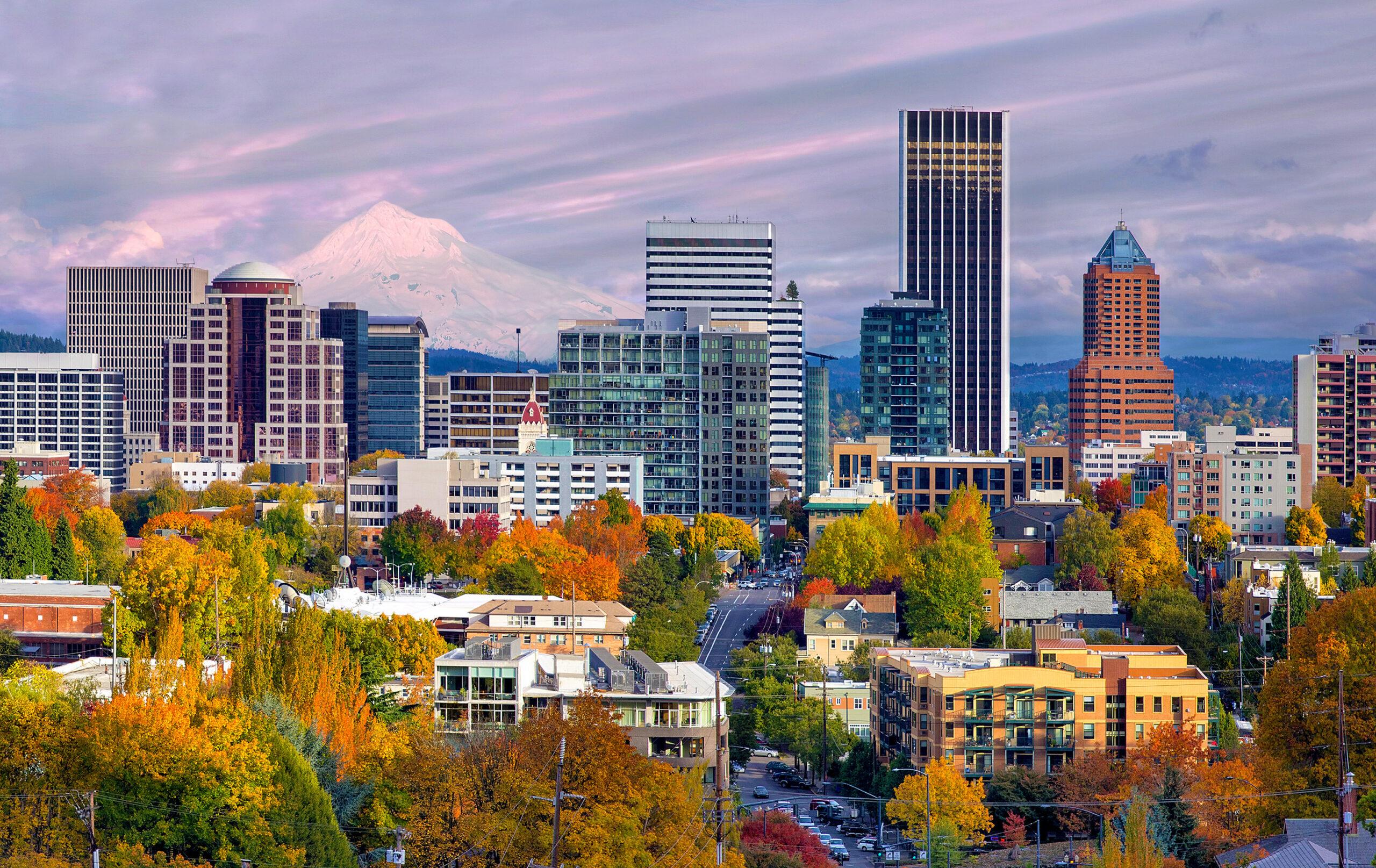 Portland Oregon Downtown Skyline with Mt Hood